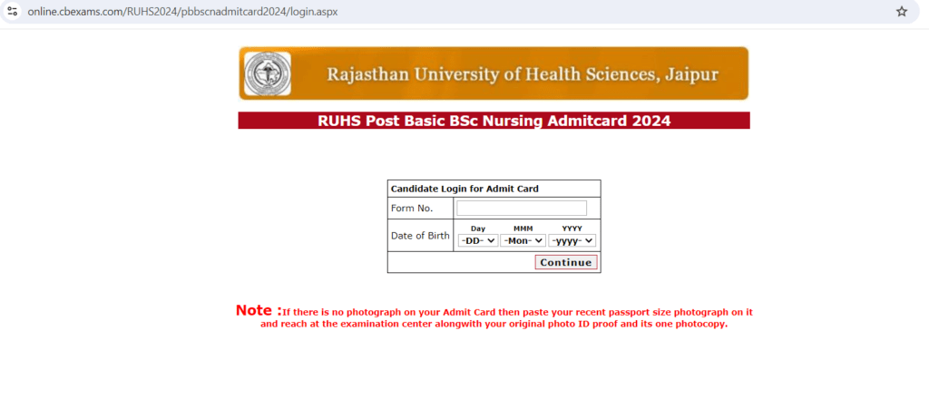 RUHS Post BSC Nursing Admit Card 2024-Download