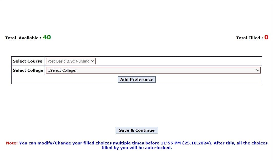 RUHS Post BSc Nursing Counselling Choice Filling