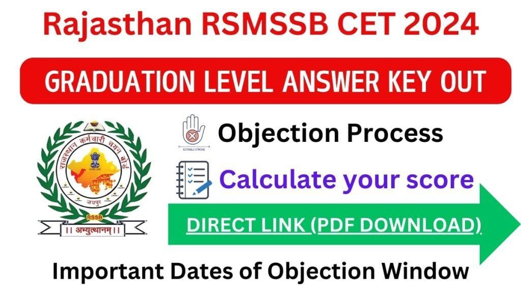 Rajasthan RSMSSB CET graduation level answer key 2024 pdf download